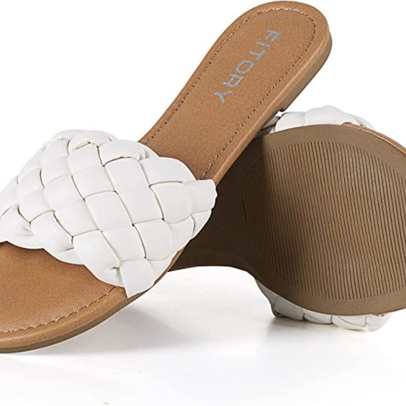 Fitory - Braided Strap flat sandals slip on slippers - White Size 7 US - Picture 2 of 6
